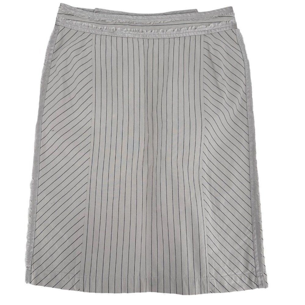 Intuitions Size 2 Tan Pinstripe Frayed Edge Paneled Midi Skirt  IKMU0606 Comfy